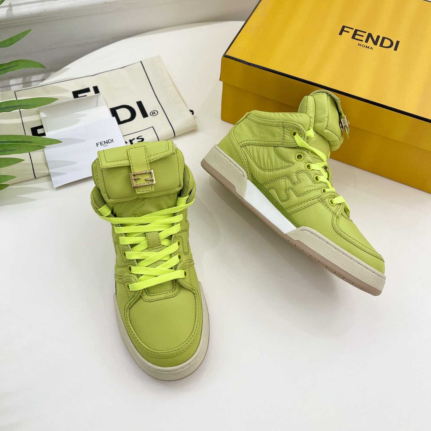 Fendi Match Acid Green Nylon High-Tops Sneaker - DesignerGu