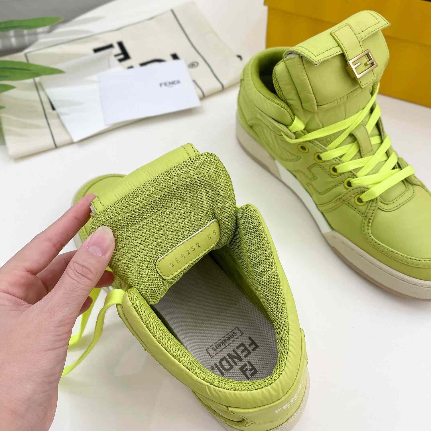 Fendi Match Acid Green Nylon High-Tops Sneaker - DesignerGu