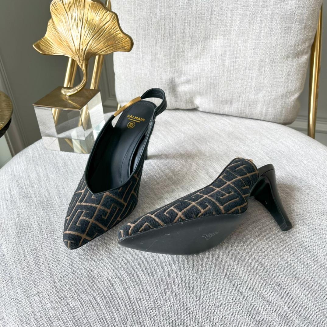 Balmain Monogram-pattern slingback Pumps - DesignerGu