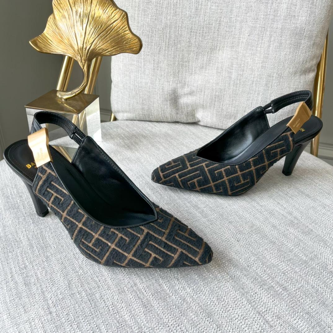 Balmain Monogram-pattern slingback Pumps - DesignerGu