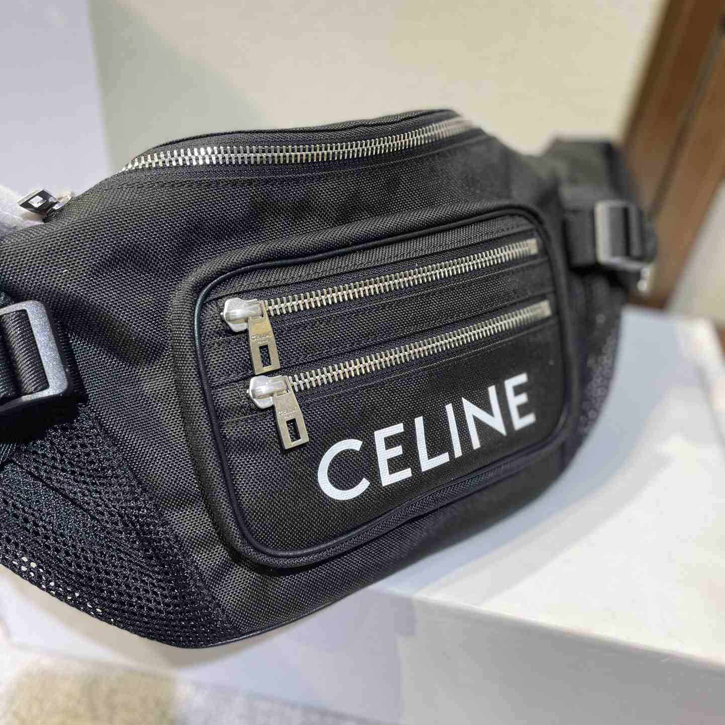 Celine Large Zipped Belt Bag Trekking In Nylon With Celine Print Black - DesignerGu