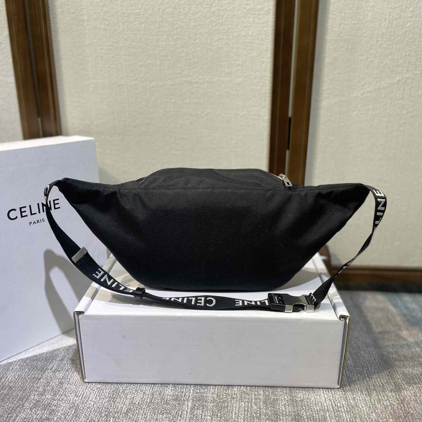 Celine Large Zipped Belt Bag Trekking In Nylon With Celine Print Black - DesignerGu