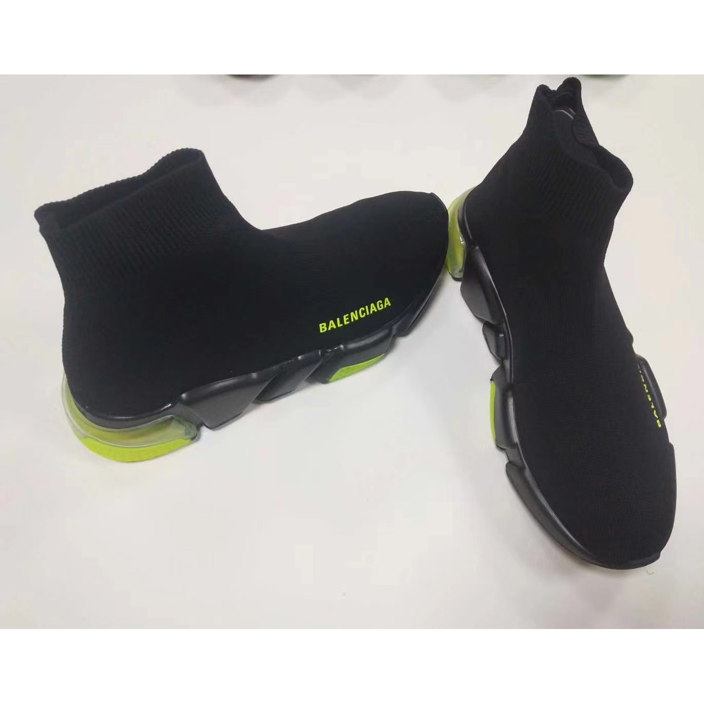 Balenciaga Wmns Speed Clear Sole Trainer 'Black Yellow Fluo' Knit Sneaker  - DesignerGu