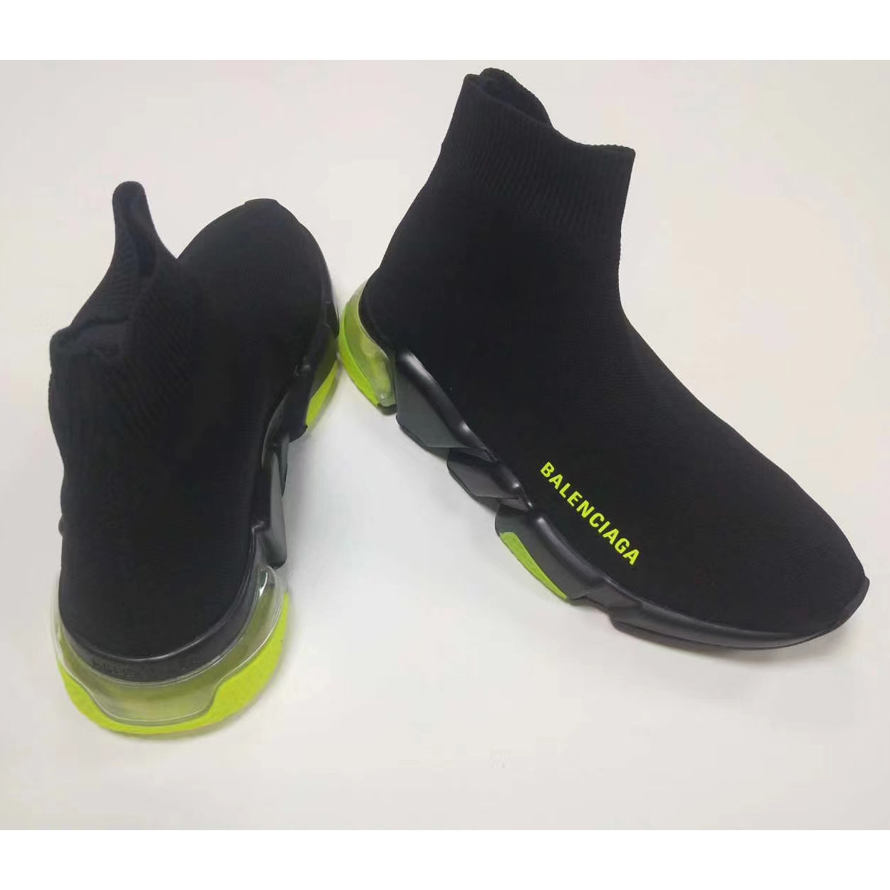 Balenciaga Wmns Speed Clear Sole Trainer 'Black Yellow Fluo' Knit Sneaker  - DesignerGu