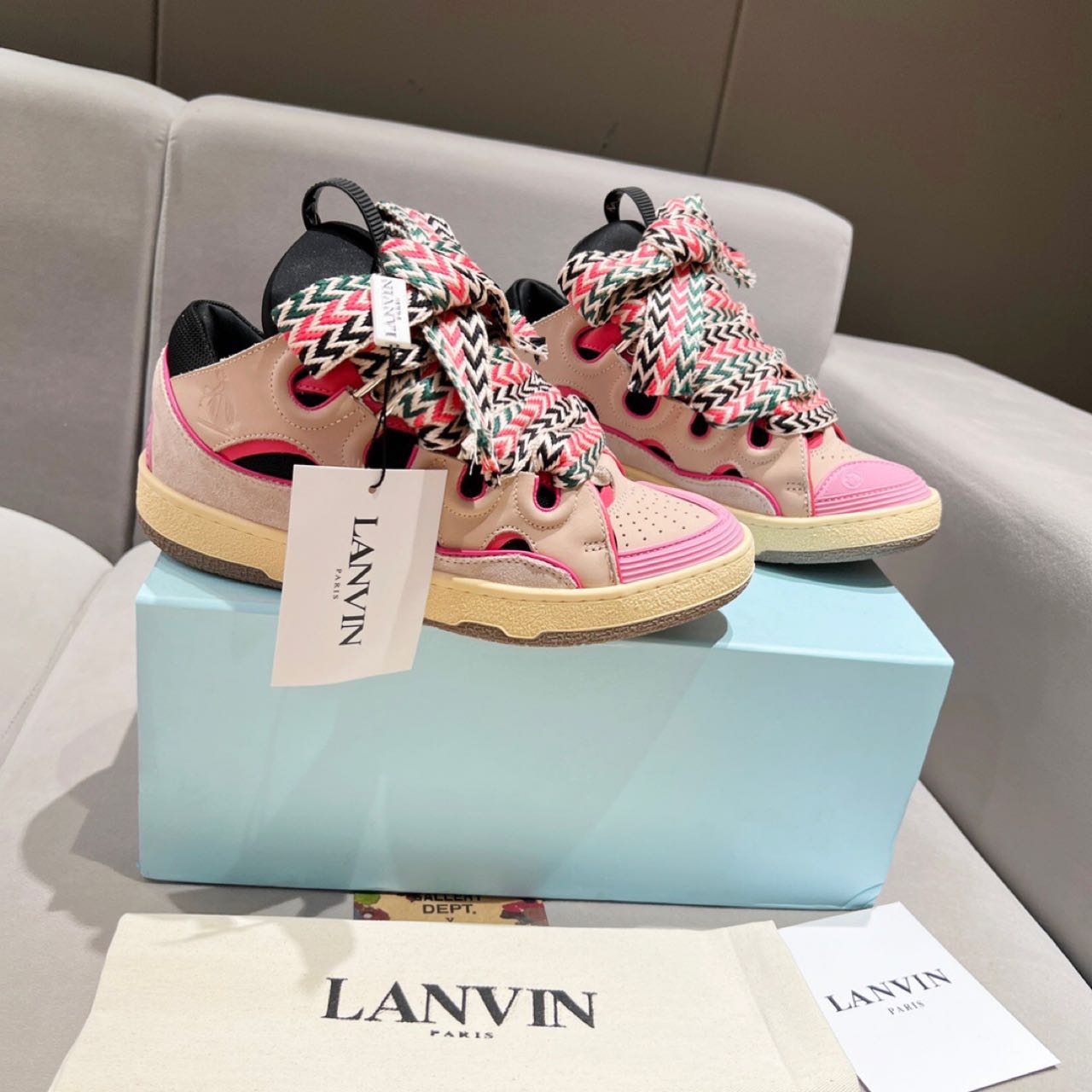 Lanvin Curb Lace Up Sneakers - DesignerGu