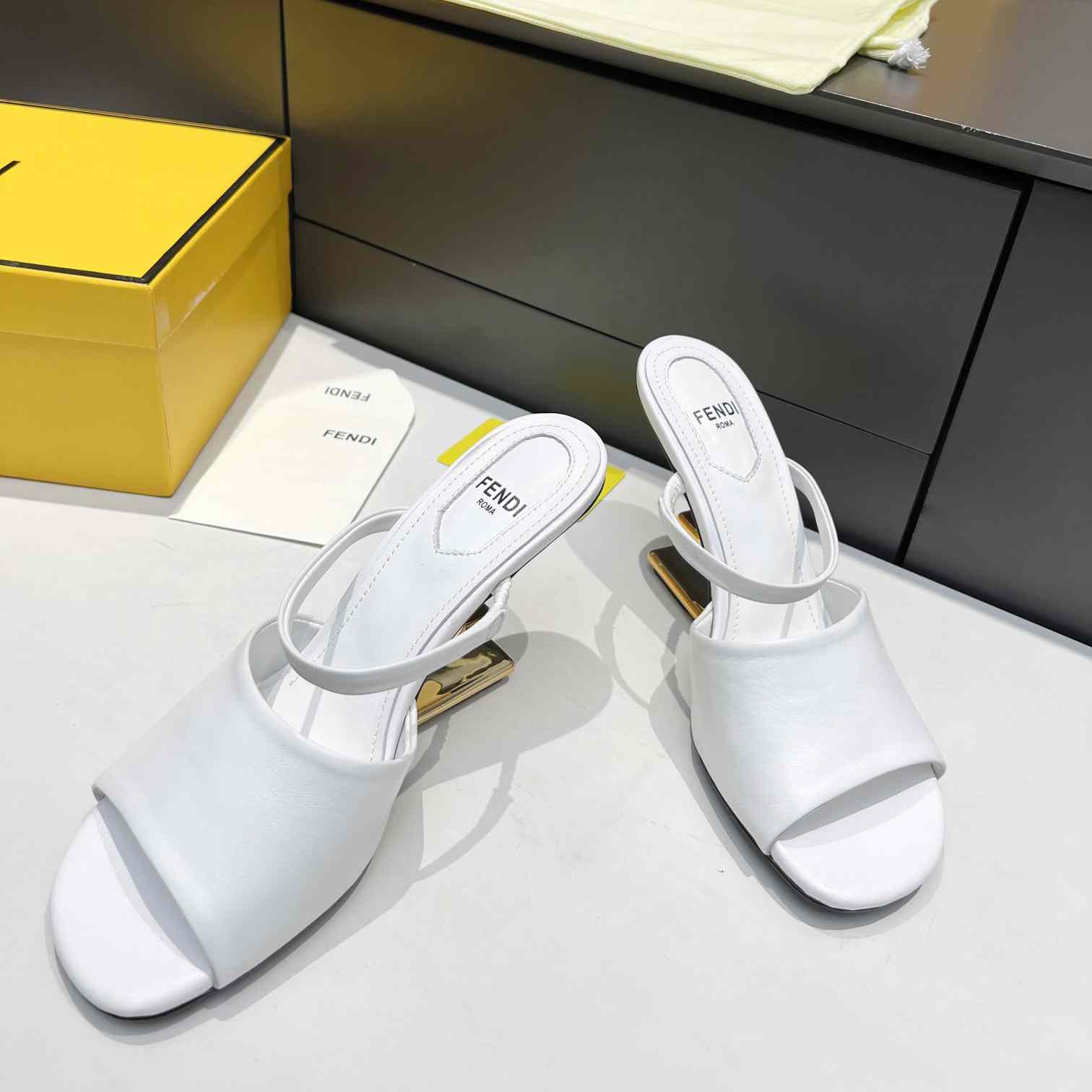 Fendi First White Leather High-Heeled Sandals - DesignerGu