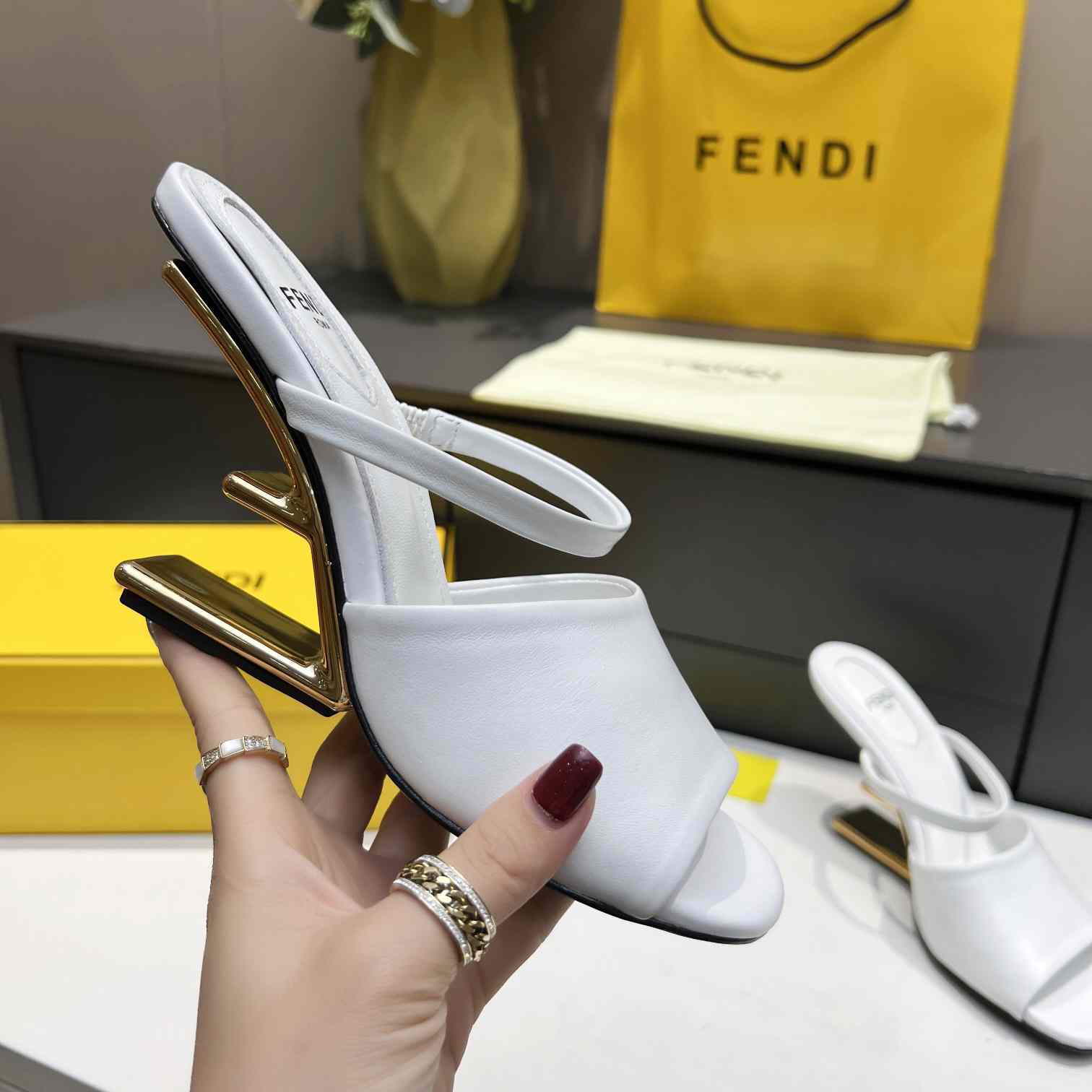 Fendi First White Leather High-Heeled Sandals - DesignerGu