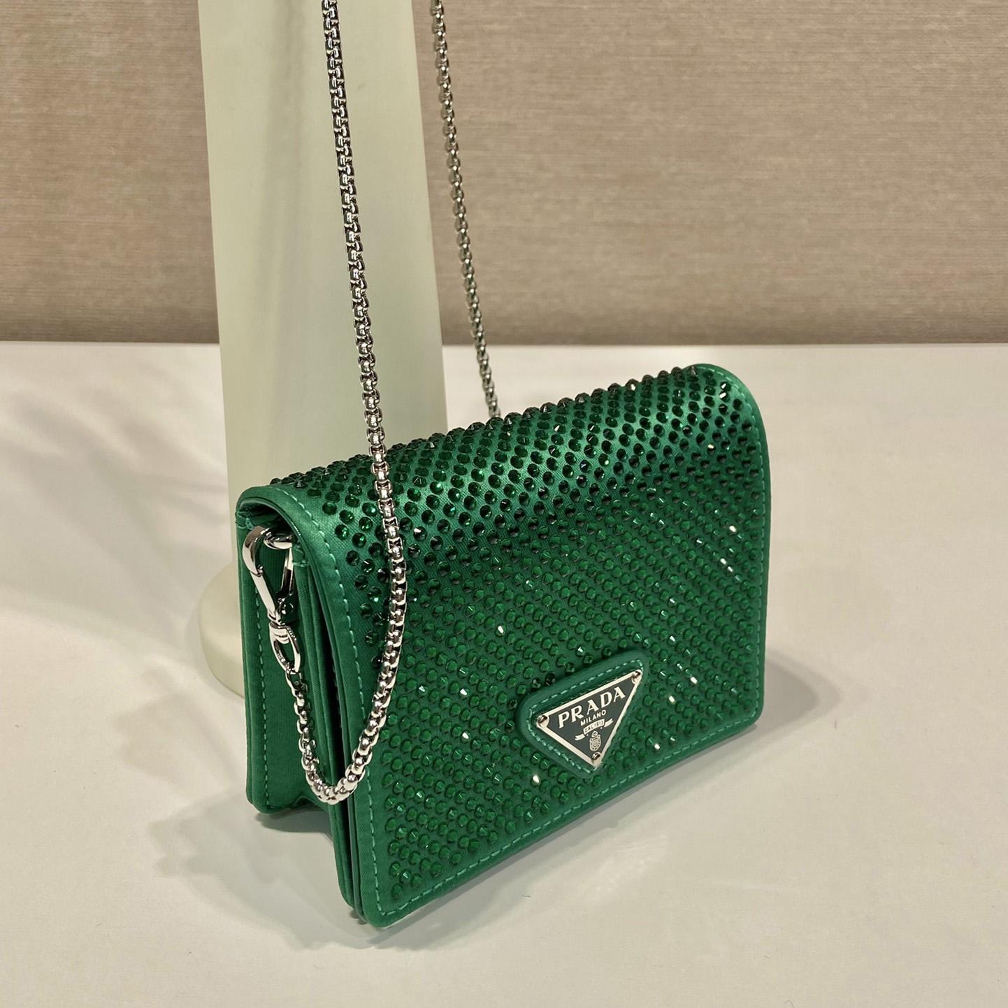 Prada Cardholder With Shoulder Strap And Crystals - DesignerGu