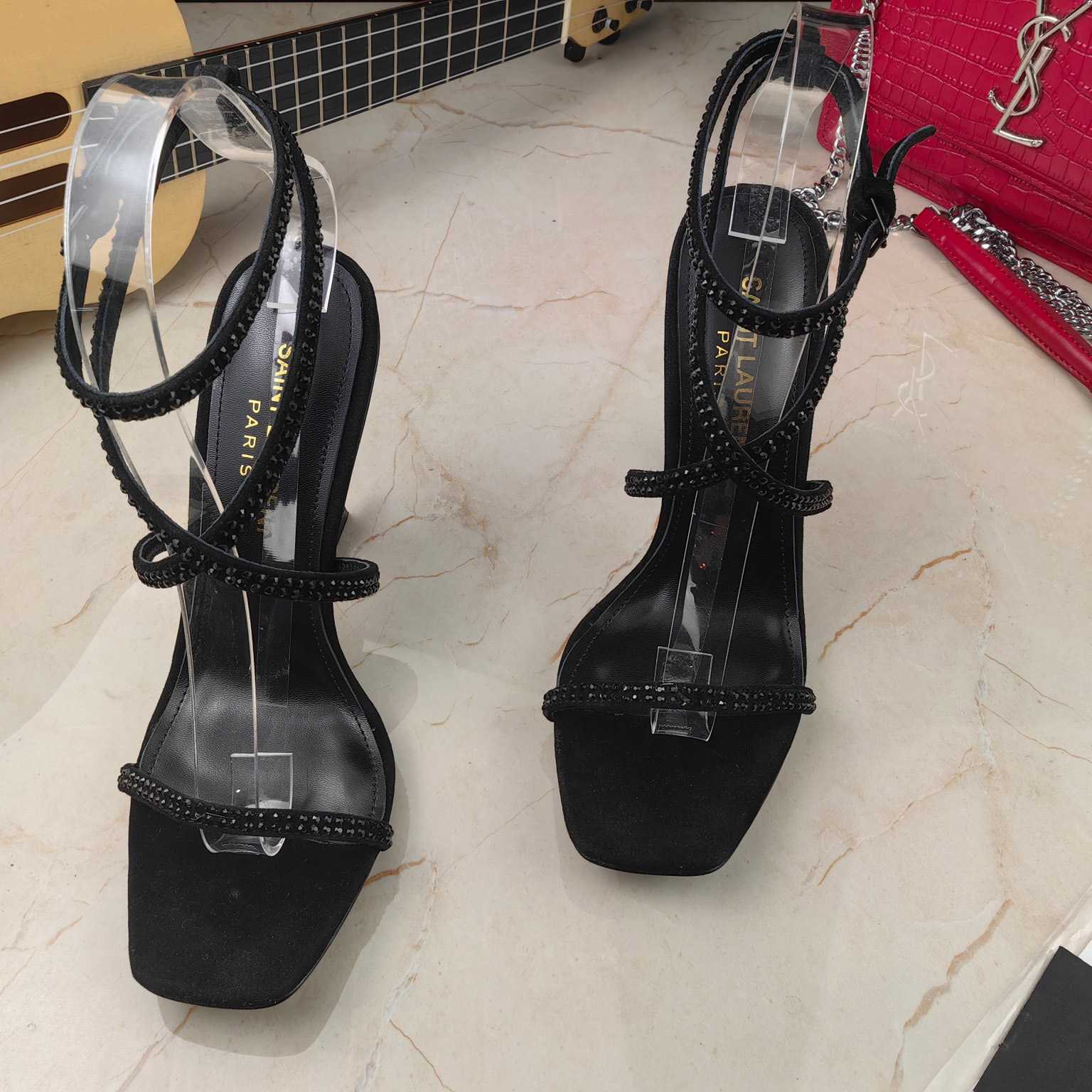 Saint Laurent Opyum Sandals In Crepe Satin And Rhinestones  - DesignerGu