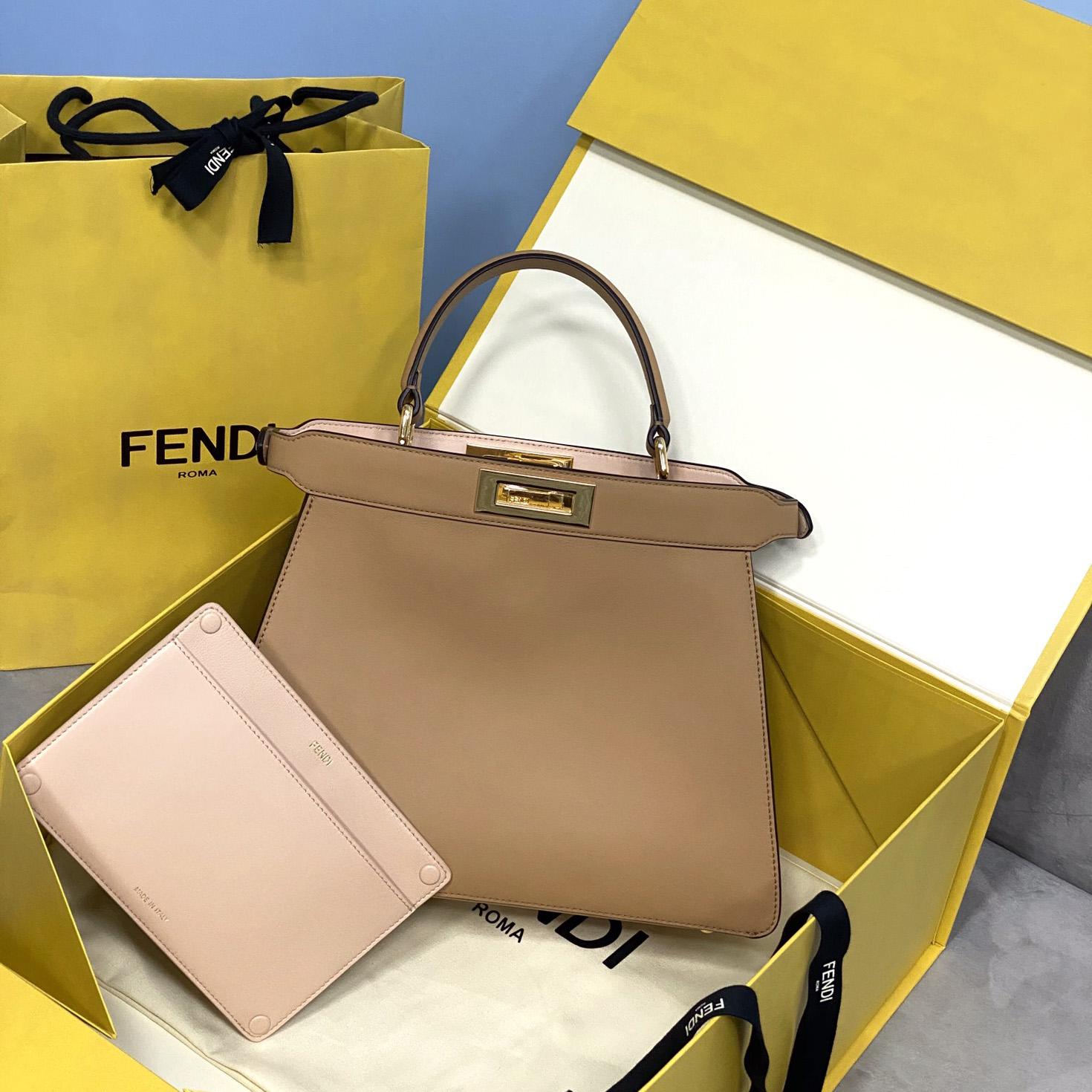 Fendi Peekaboo Iseeu Medium Beige Leather Bag - DesignerGu