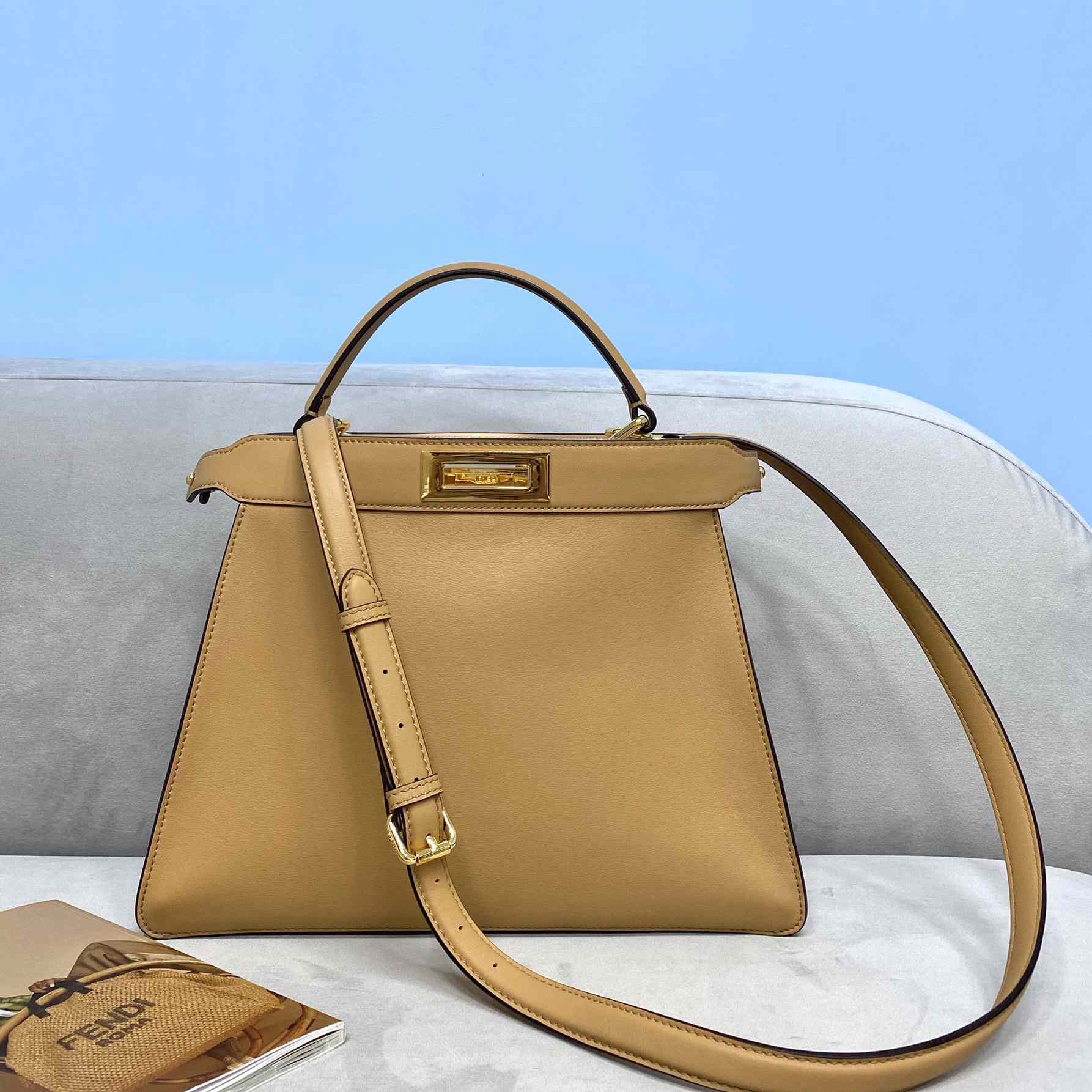 Fendi Peekaboo Iseeu Medium Beige Leather Bag - DesignerGu