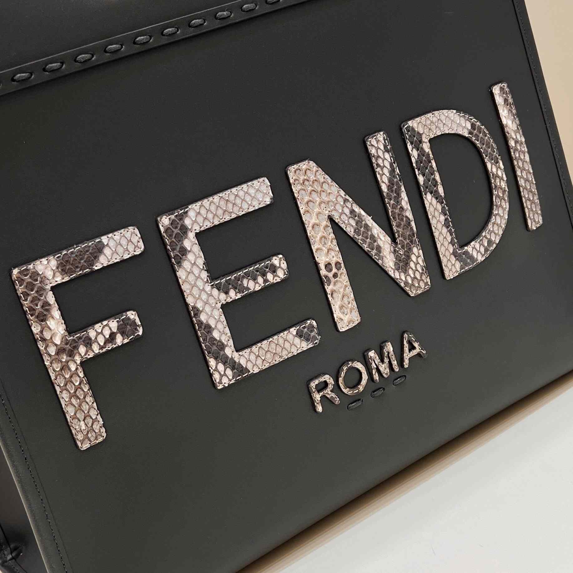 Fendi Sunshine Medium Dark Gray Leather And Elaphe Shopper - DesignerGu