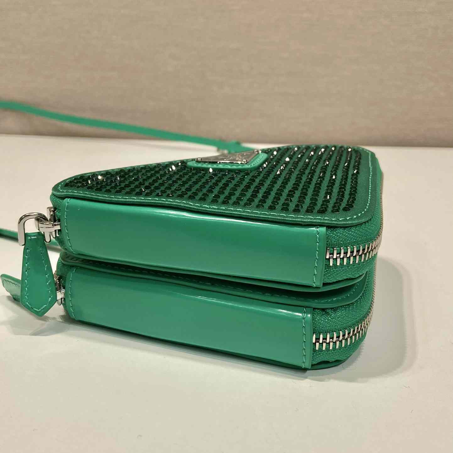 Prada Embellished Satin And Leather Mini-Pouch - DesignerGu