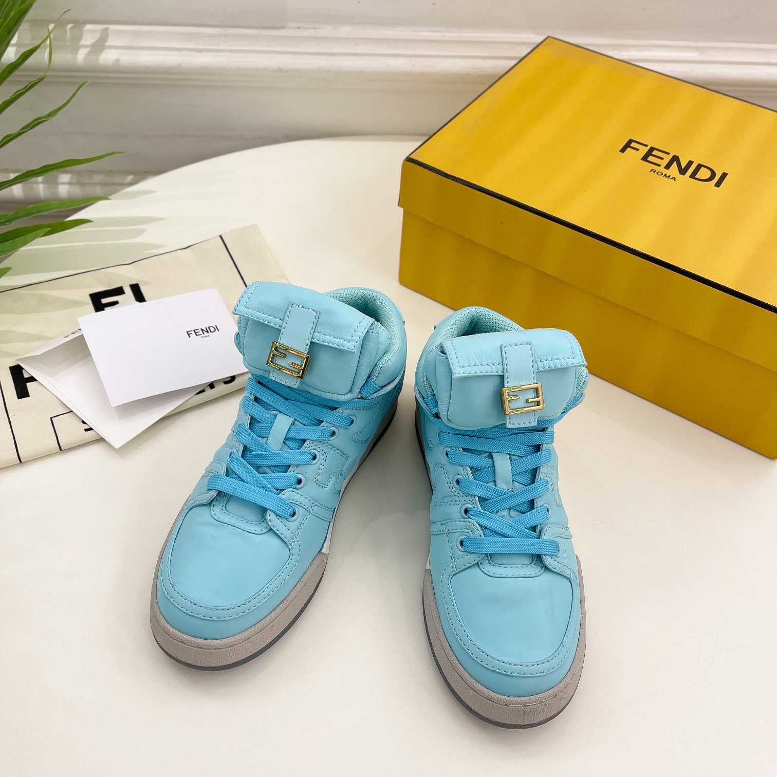 Fendi Match Turquoise Nylon High-Tops Sneaker - DesignerGu