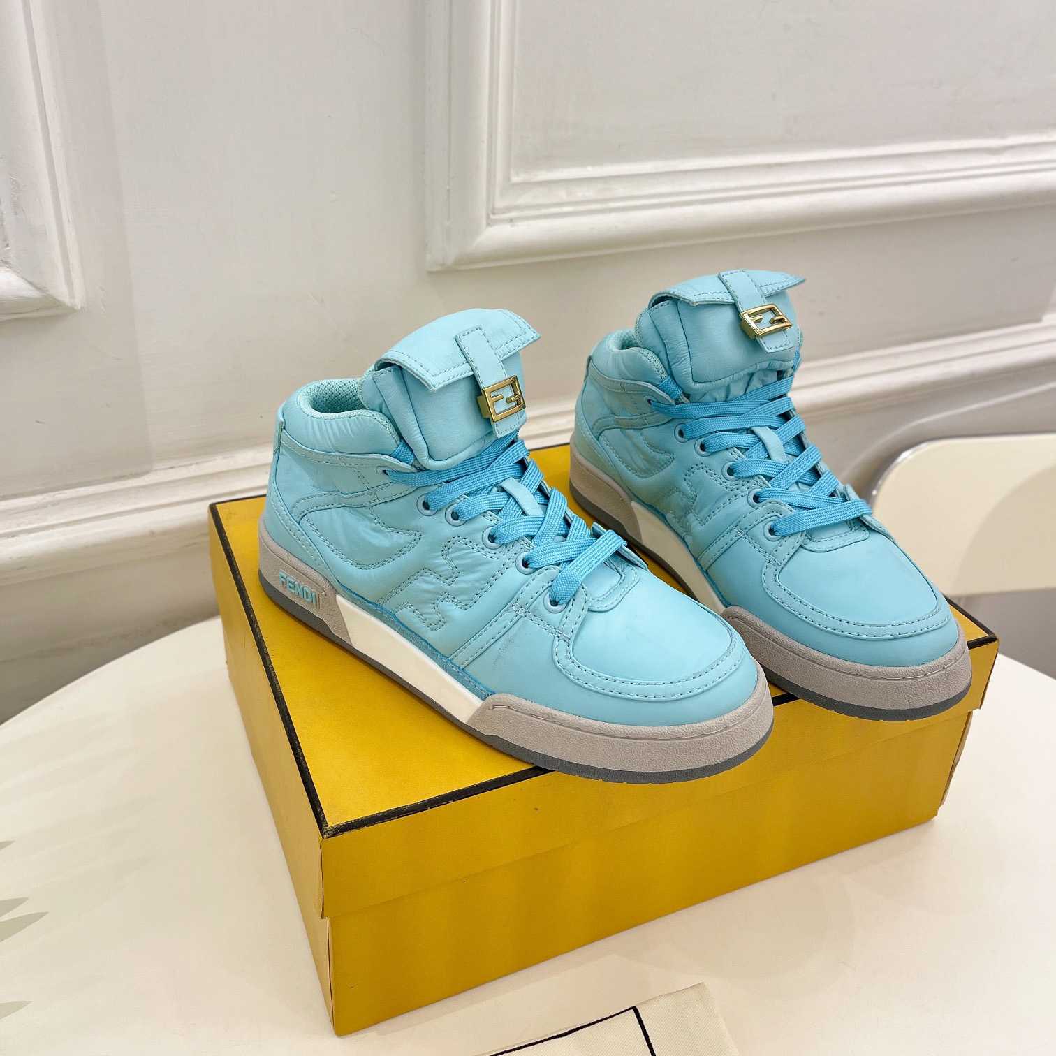 Fendi Match Turquoise Nylon High-Tops Sneaker - DesignerGu