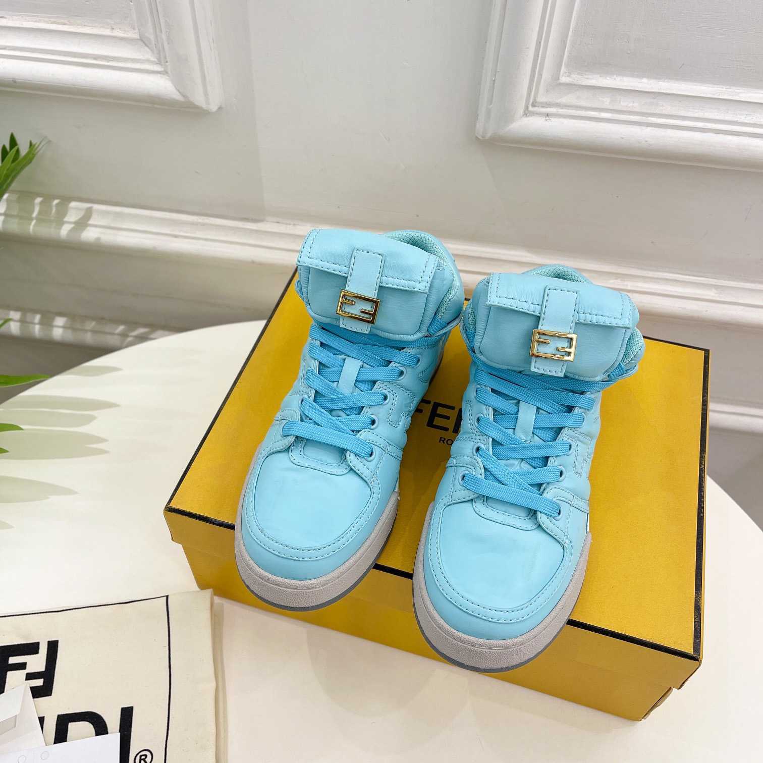 Fendi Match Turquoise Nylon High-Tops Sneaker - DesignerGu