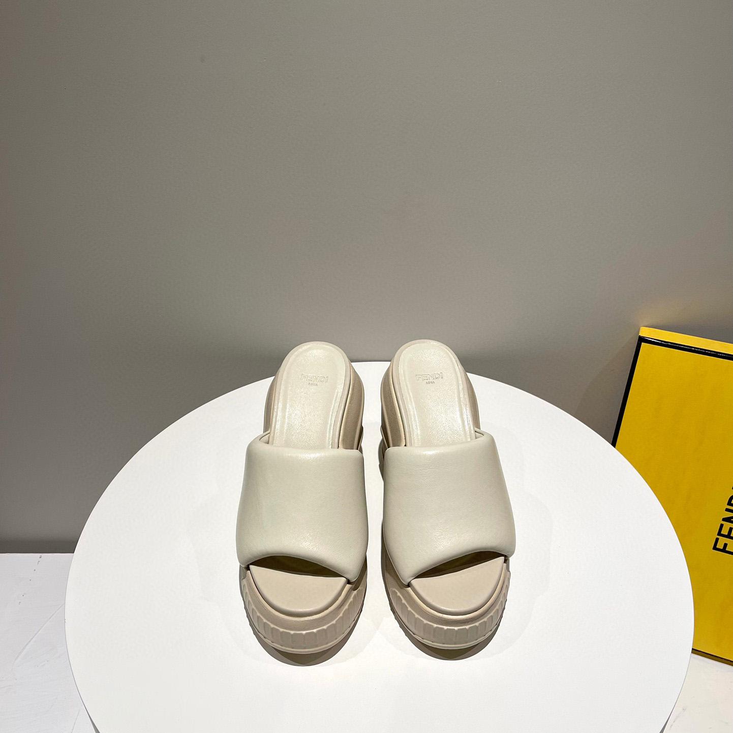 Fendi Fashion Show Beige Nappa Leather Slides - DesignerGu