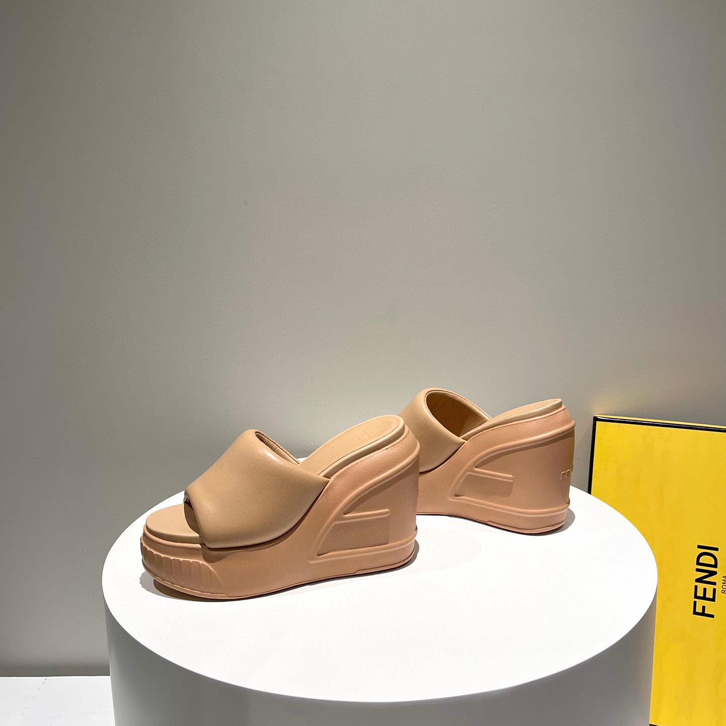 Fendi Fashion Show Beige Nappa Leather Slides - DesignerGu