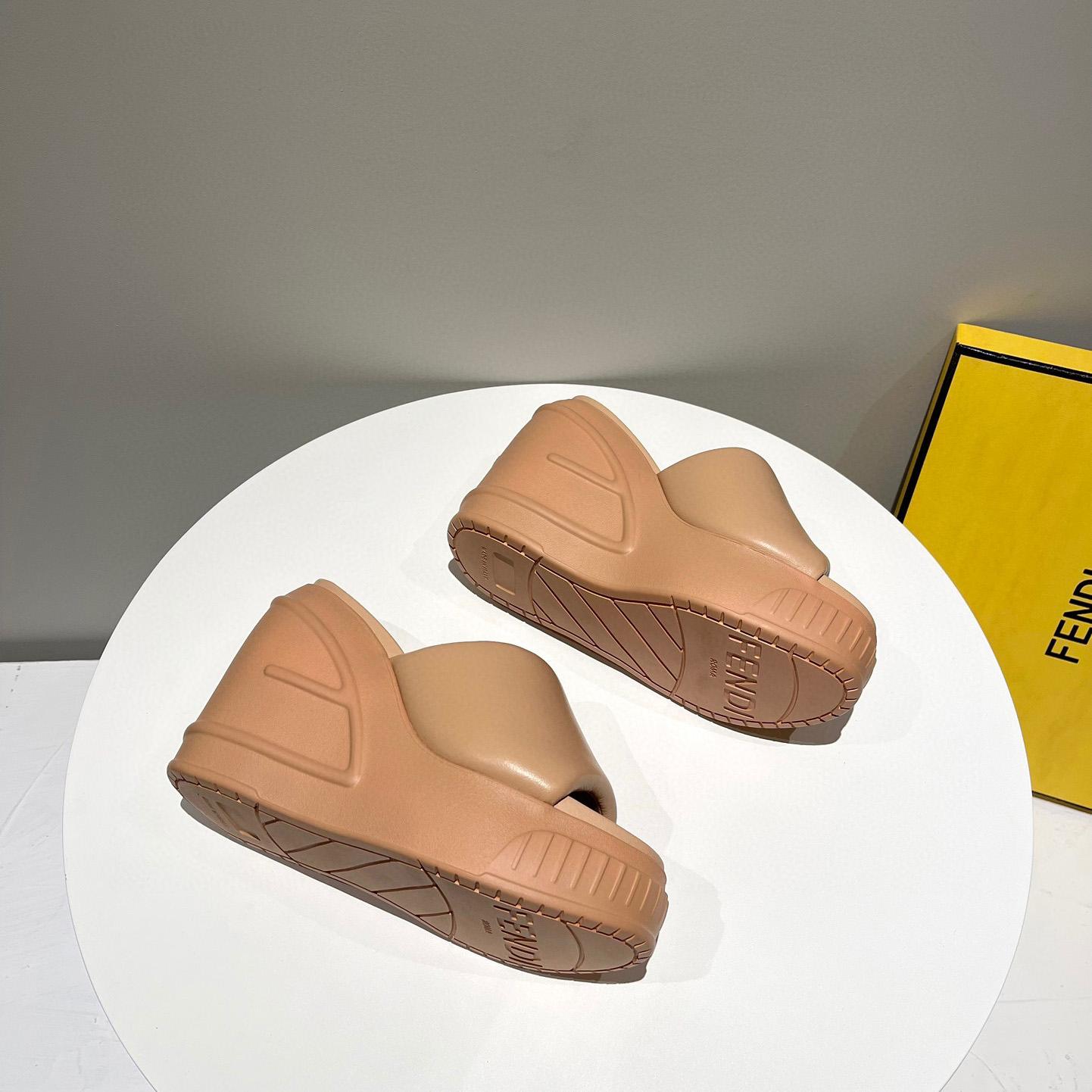 Fendi Fashion Show Beige Nappa Leather Slides - DesignerGu