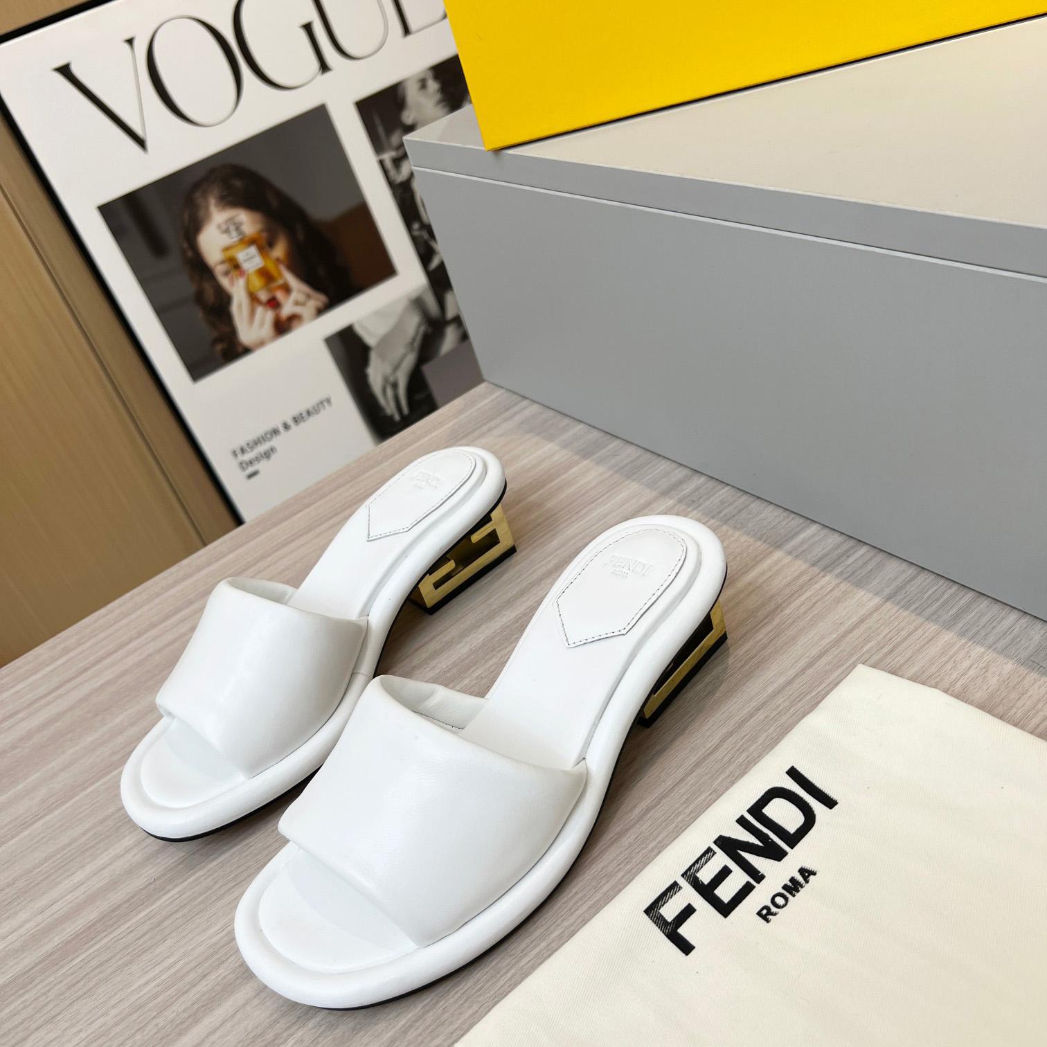 Fendi Baguette White Nappa Leather Slides - DesignerGu