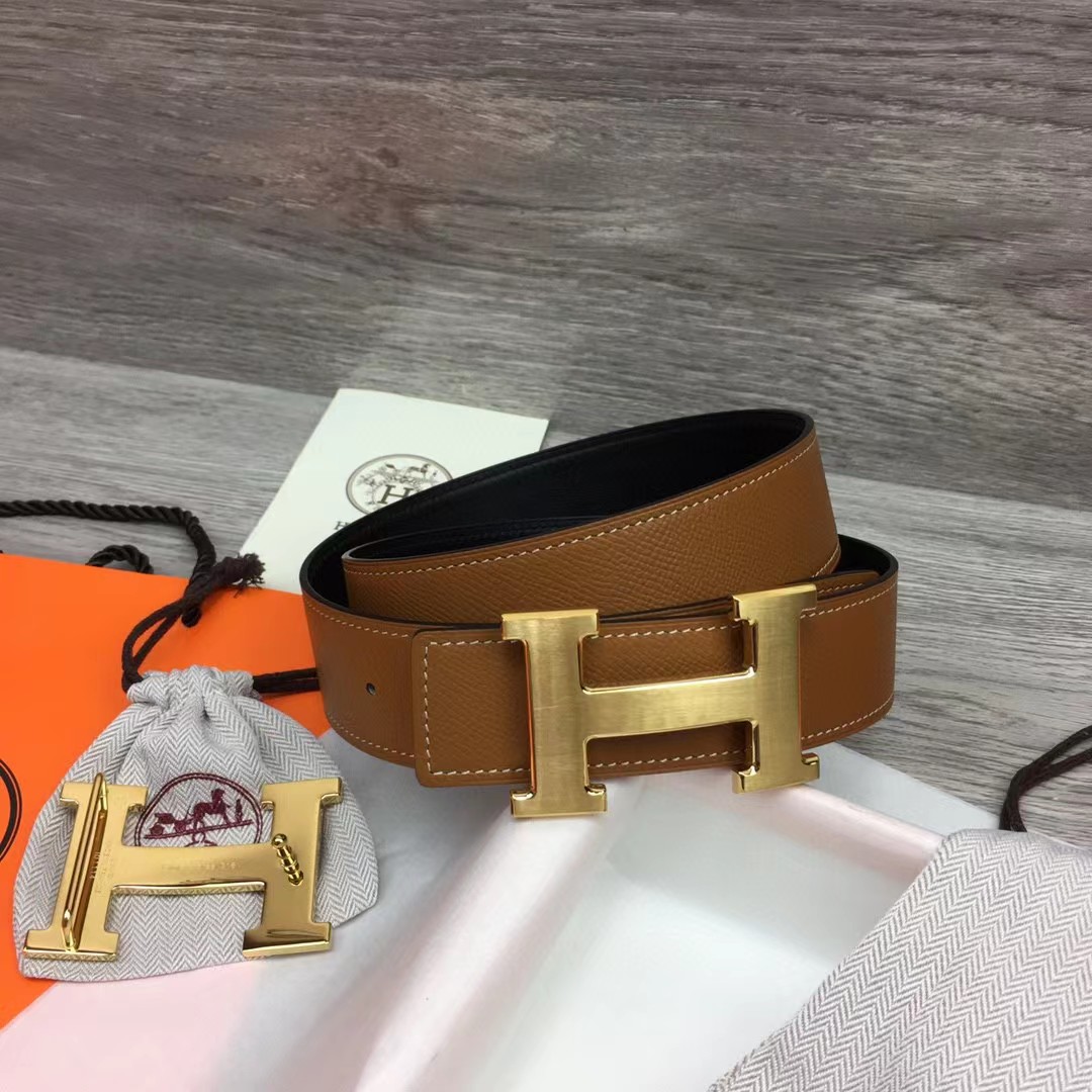 Hermes Brown Leather H Buckle Belt - DesignerGu