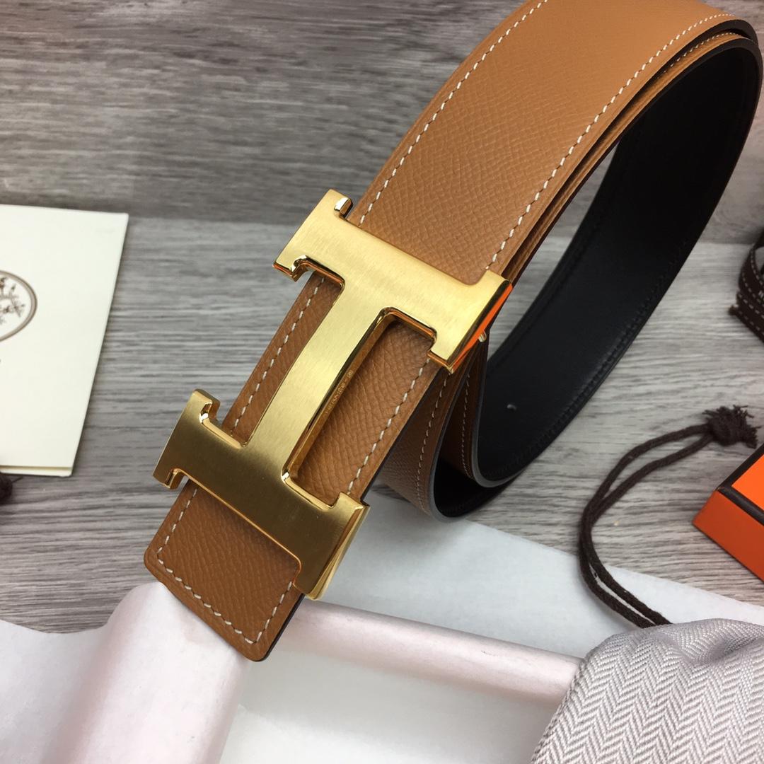 Hermes Brown Leather H Buckle Belt - DesignerGu