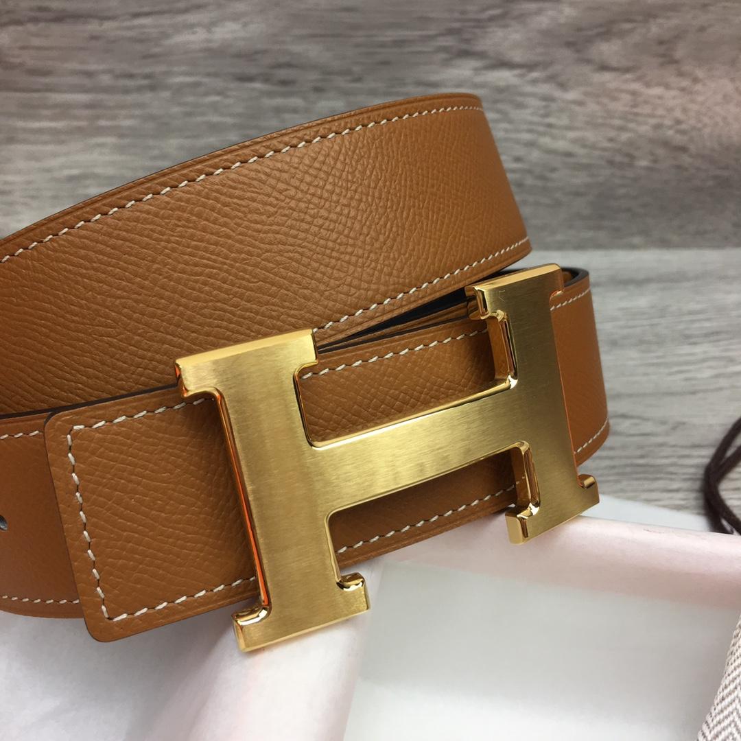 Hermes Brown Leather H Buckle Belt - DesignerGu