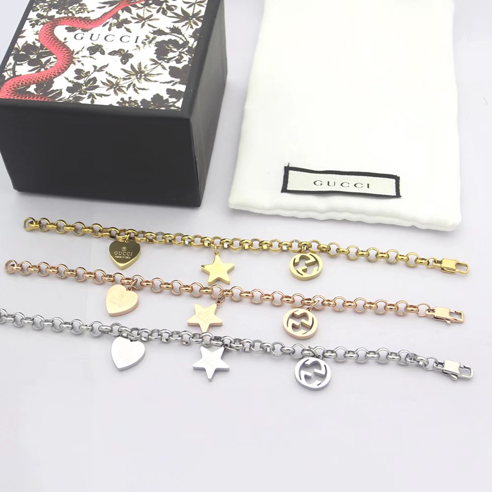 Gucci Sliver Bracelet With Gucci Charms - DesignerGu