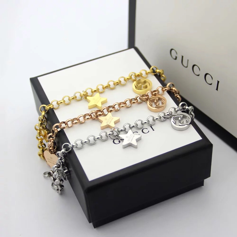 Gucci Sliver Bracelet With Gucci Charms - DesignerGu