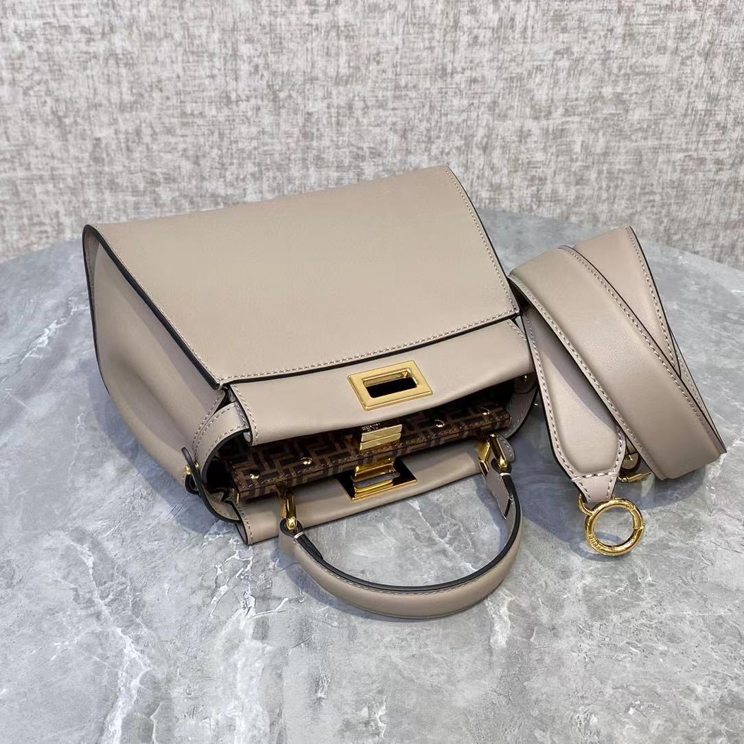 Fendi Peekaboo Mini Dove Gray Leather Bag - DesignerGu