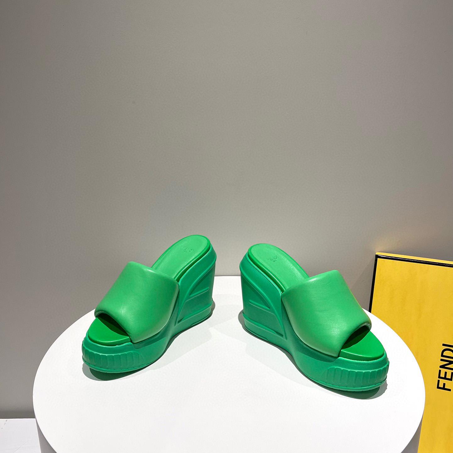 Fendi Fashion Show Green Nappa Leather Slides - DesignerGu