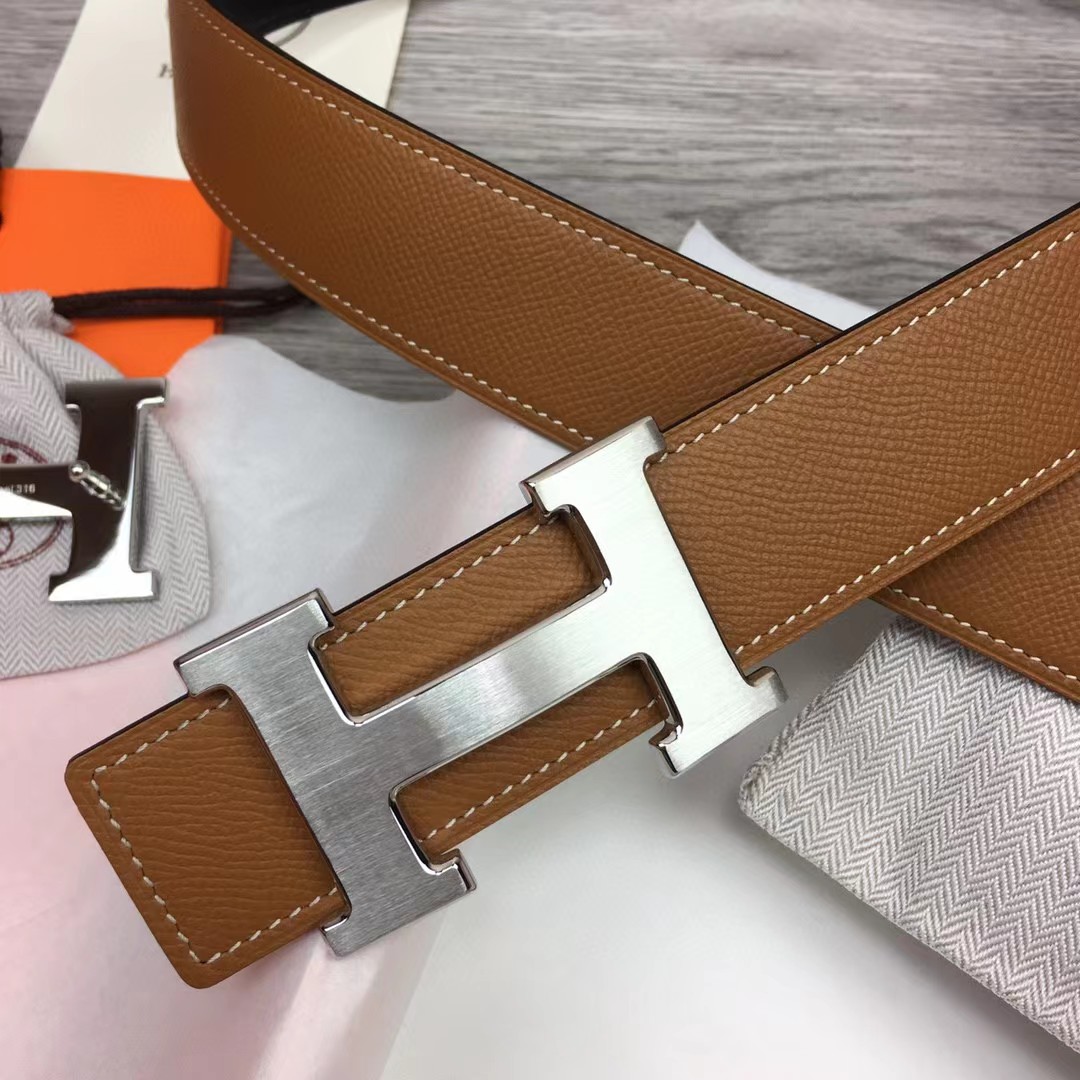 Hermes Brown Leather H Buckle Belt - DesignerGu