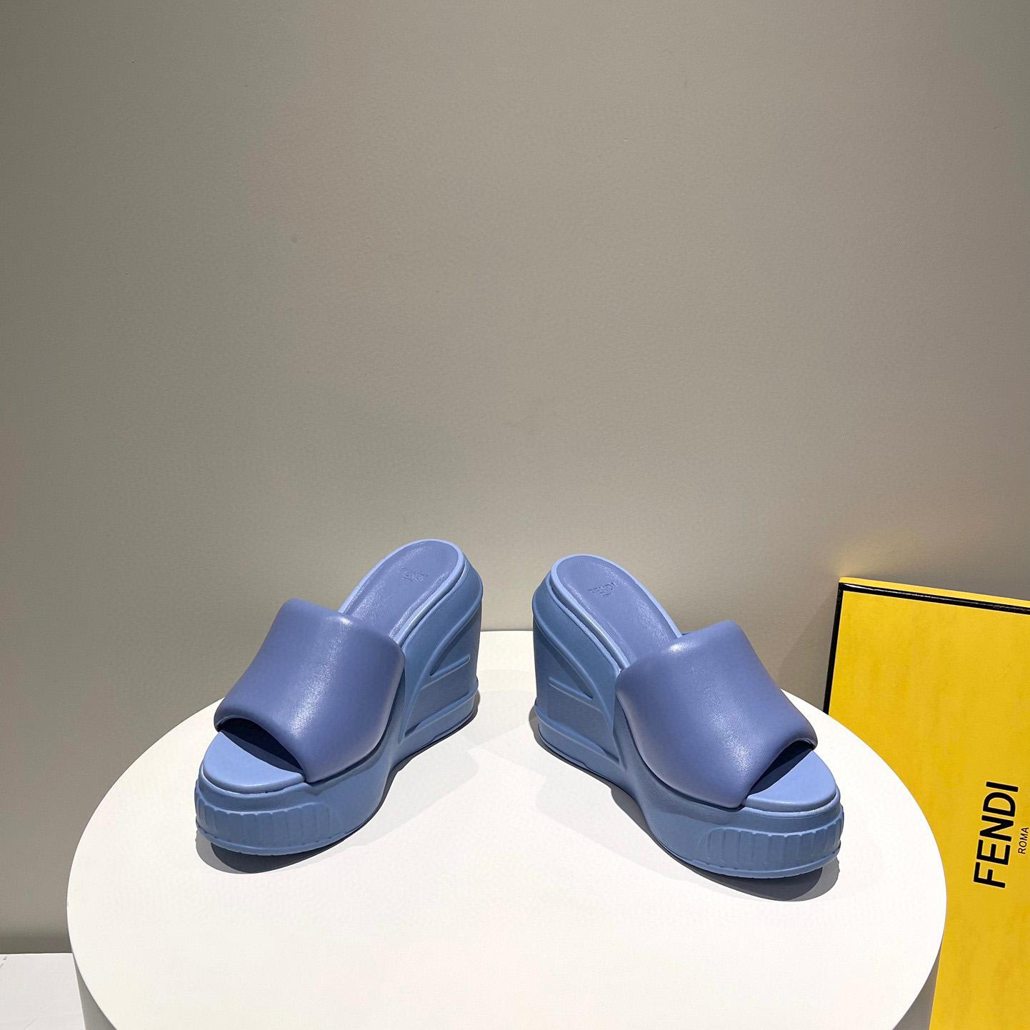 Fendi Fashion Show Blue Nappa Leather Slides - DesignerGu