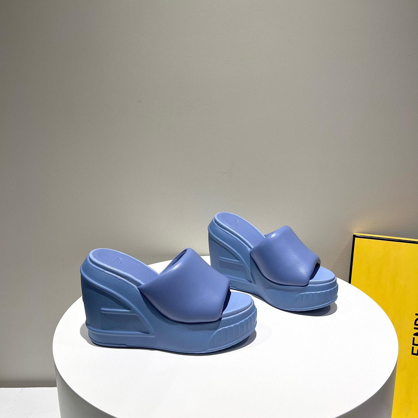 Fendi Fashion Show Blue Nappa Leather Slides - DesignerGu