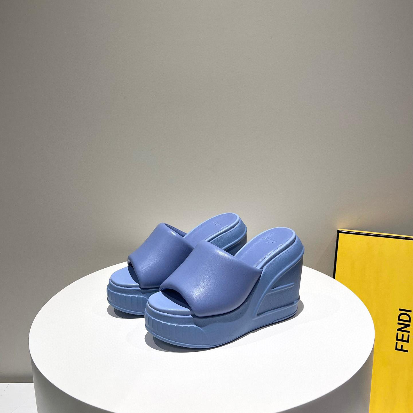 Fendi Fashion Show Blue Nappa Leather Slides - DesignerGu