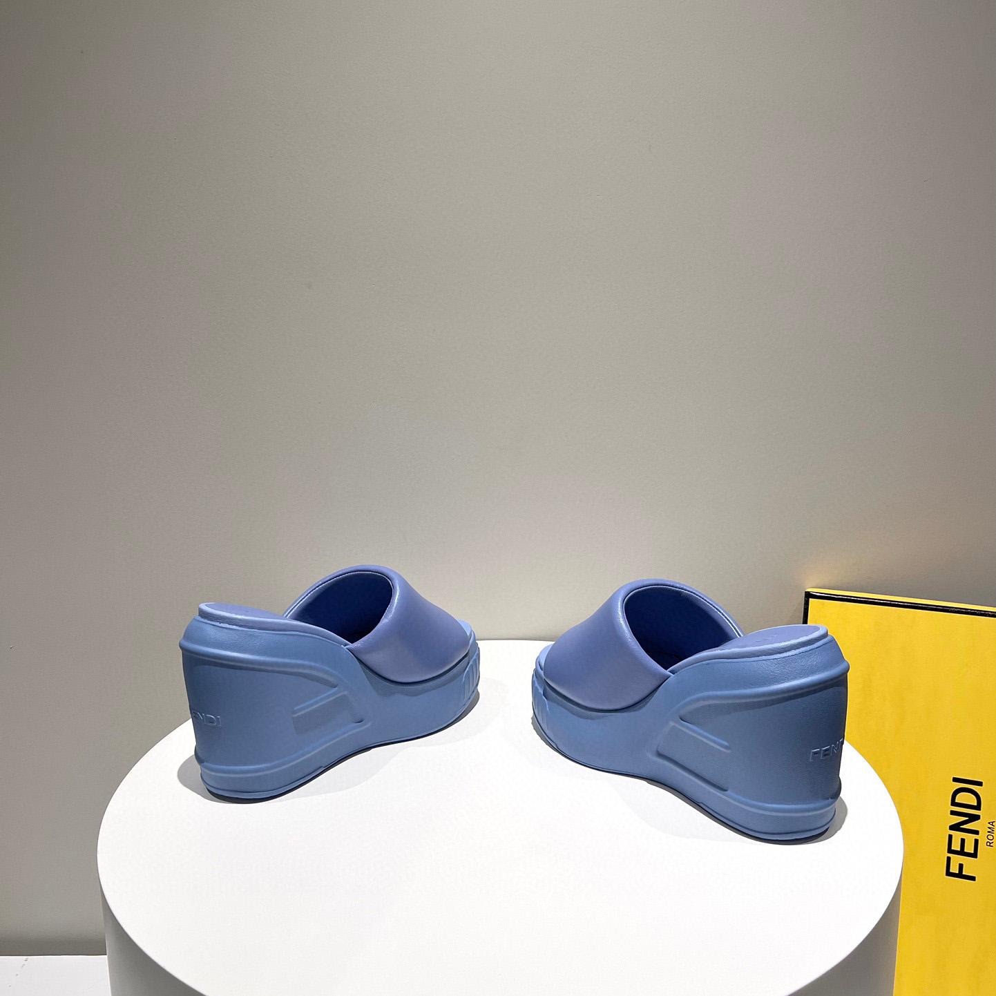 Fendi Fashion Show Blue Nappa Leather Slides - DesignerGu