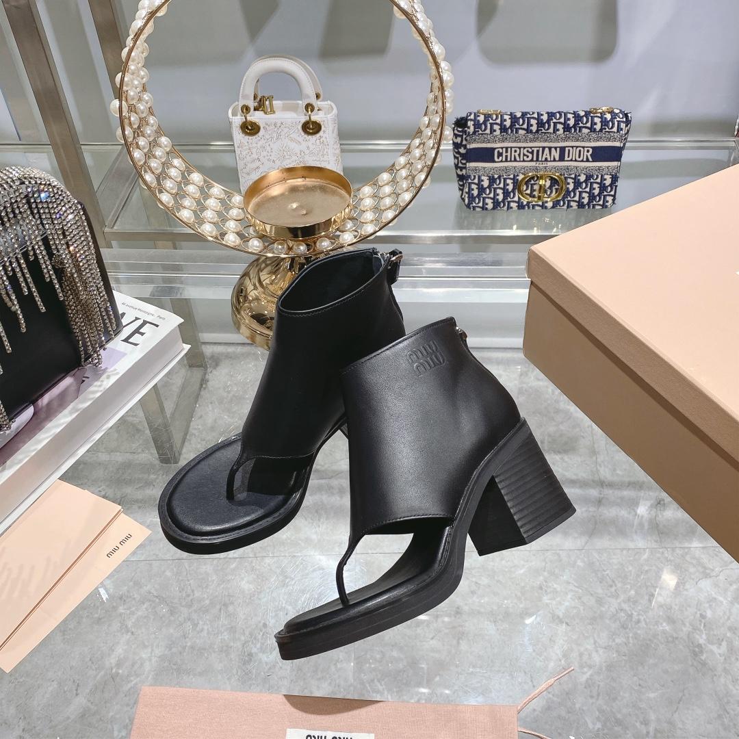 Miu Miu Leather Thong Booties - DesignerGu