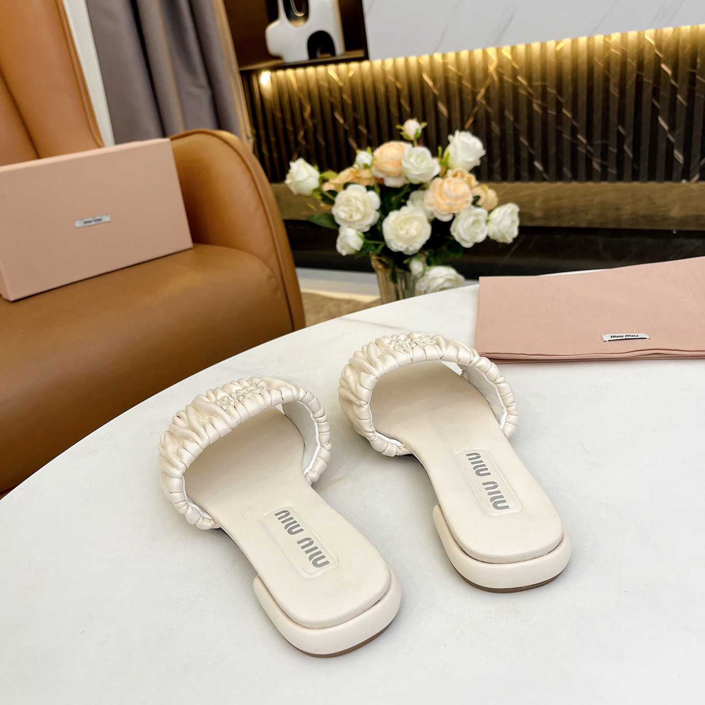 Miu Miu Matelassé Nappa Leather Slides - DesignerGu