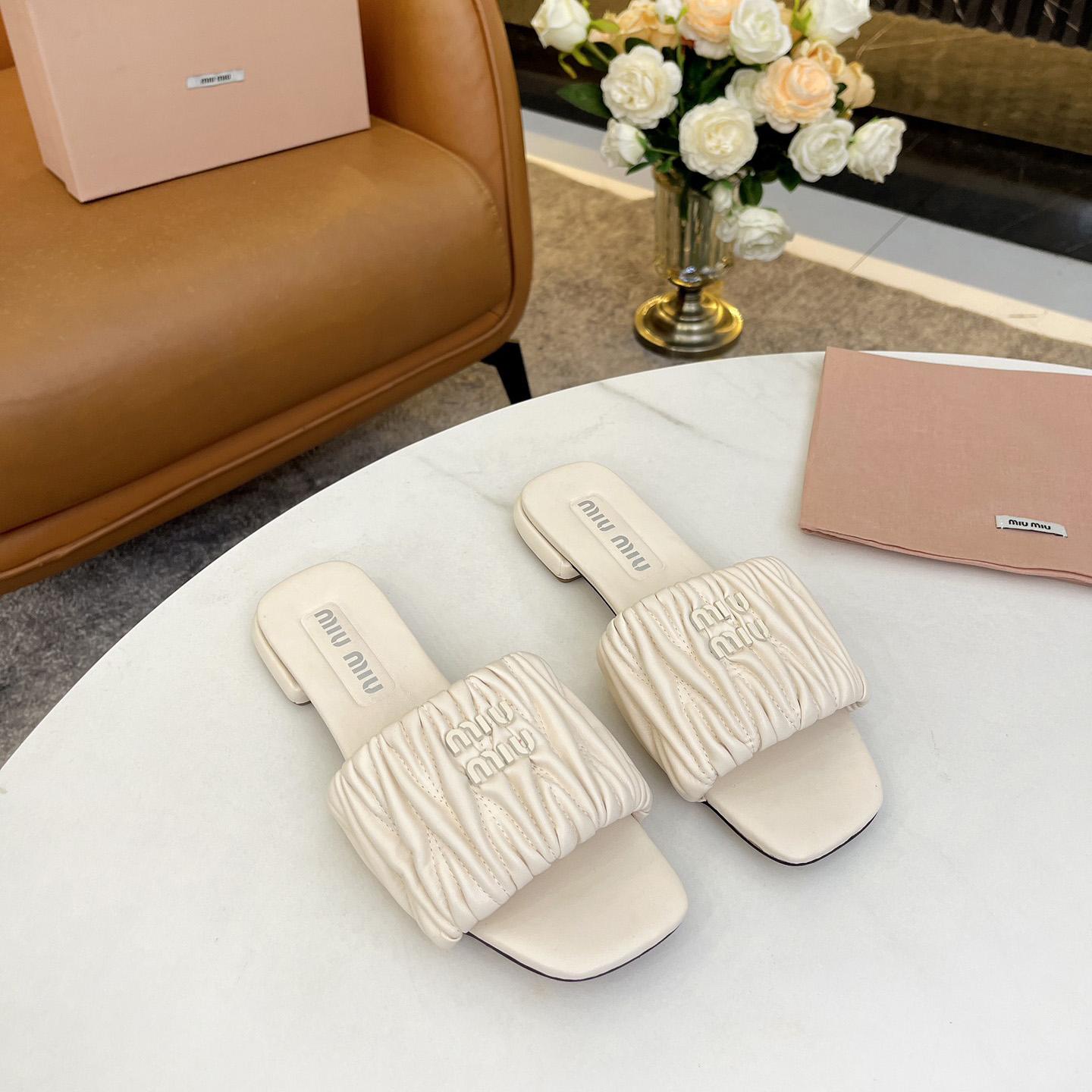 Miu Miu Matelassé Nappa Leather Slides - DesignerGu