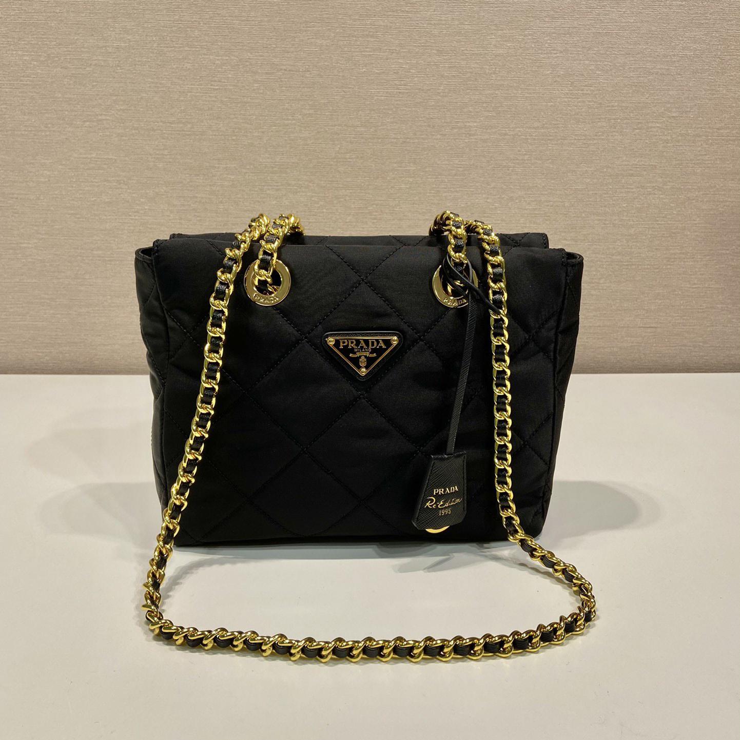 Prada Nylon Tessuto Impuntu Quilted Shoulder Bag Black (25-24-5cm) - DesignerGu