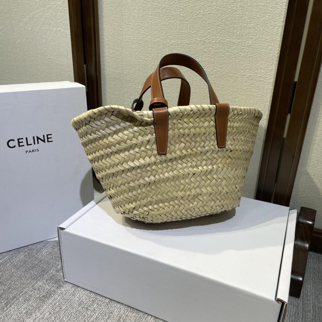 Celine Teen Triomphe Celine Classic Panier In Palm Leaves And Calfskin Tan - DesignerGu