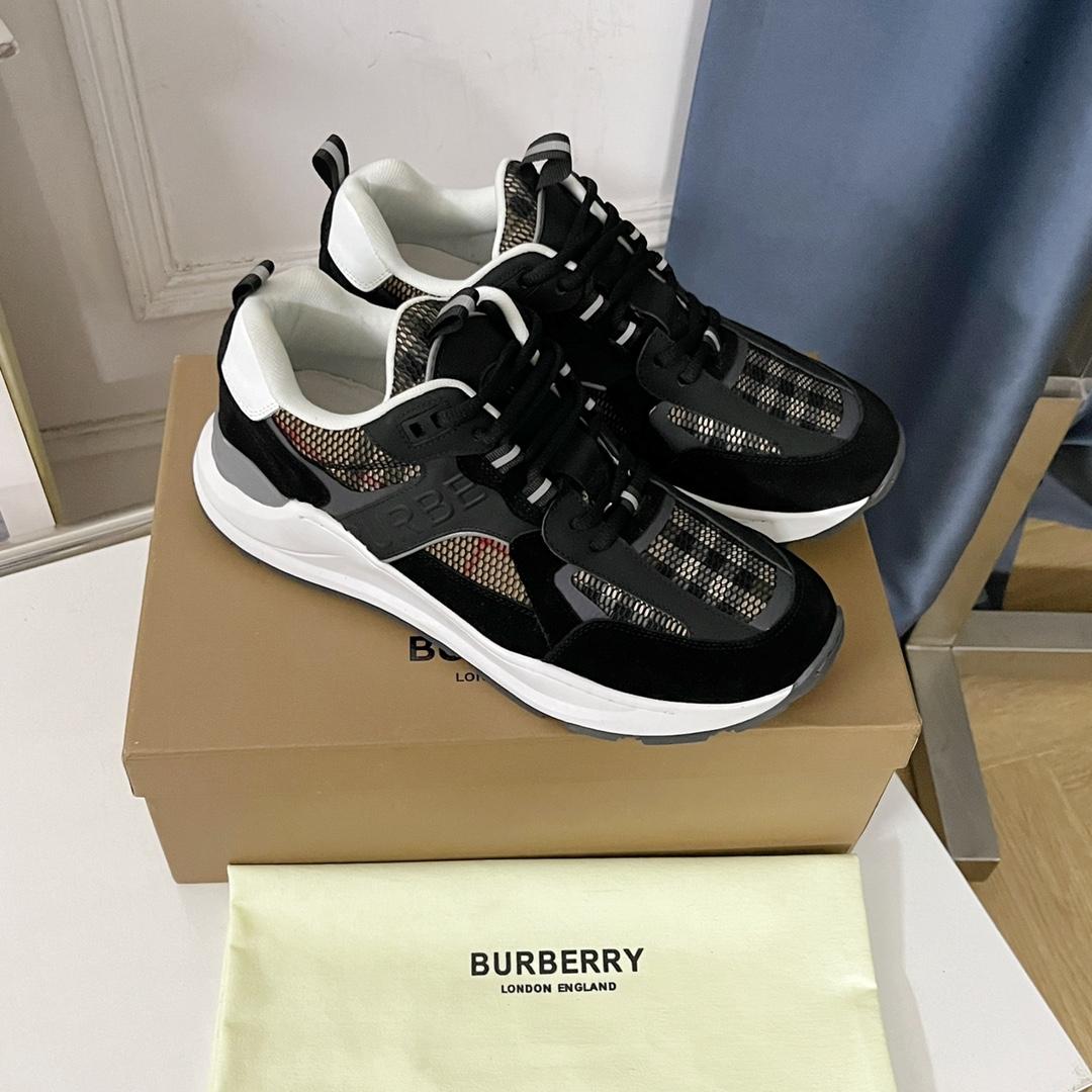 Burberry Logo Embossed, Leather, Suede And Mesh Sneakers - DesignerGu