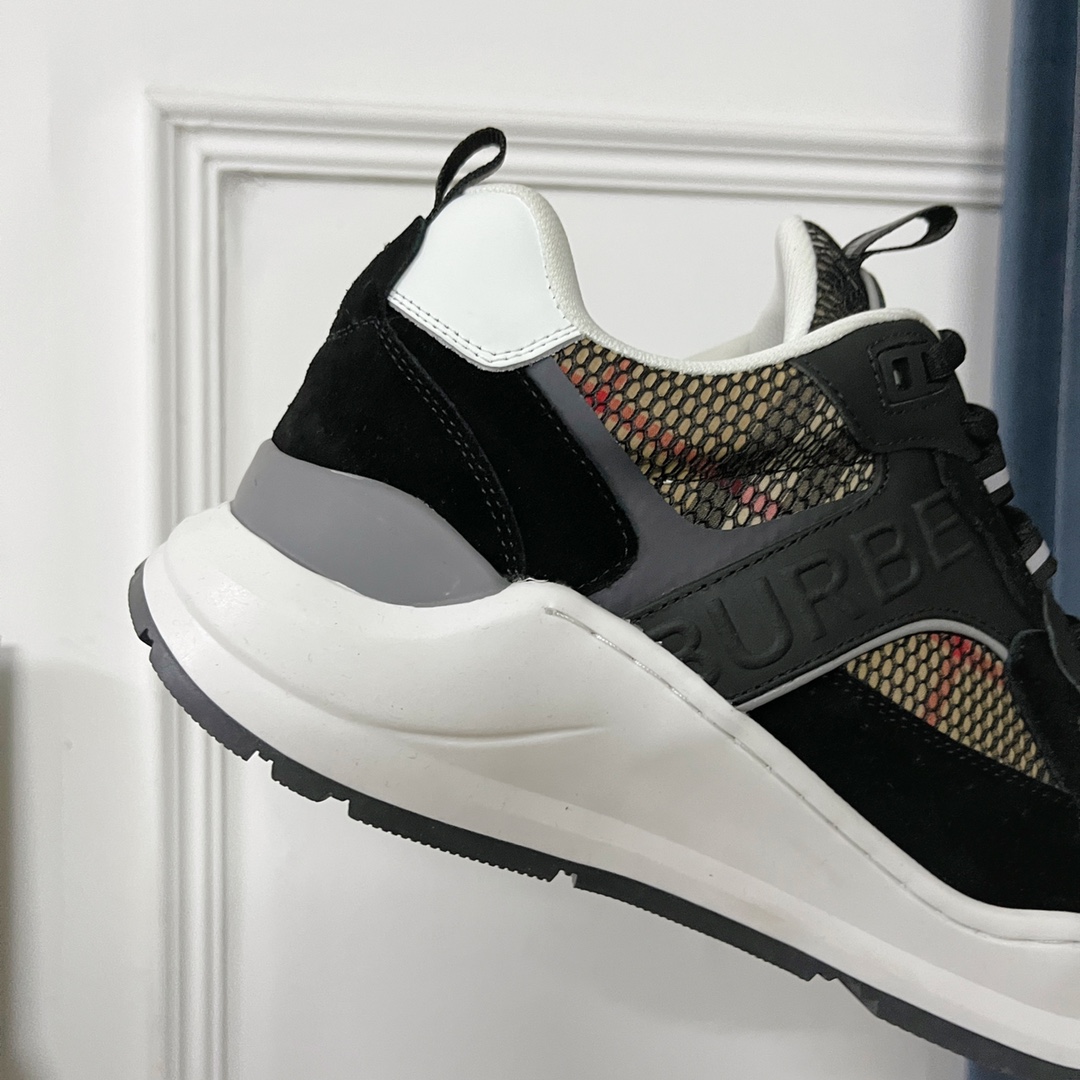 Burberry Logo Embossed, Leather, Suede And Mesh Sneakers - DesignerGu