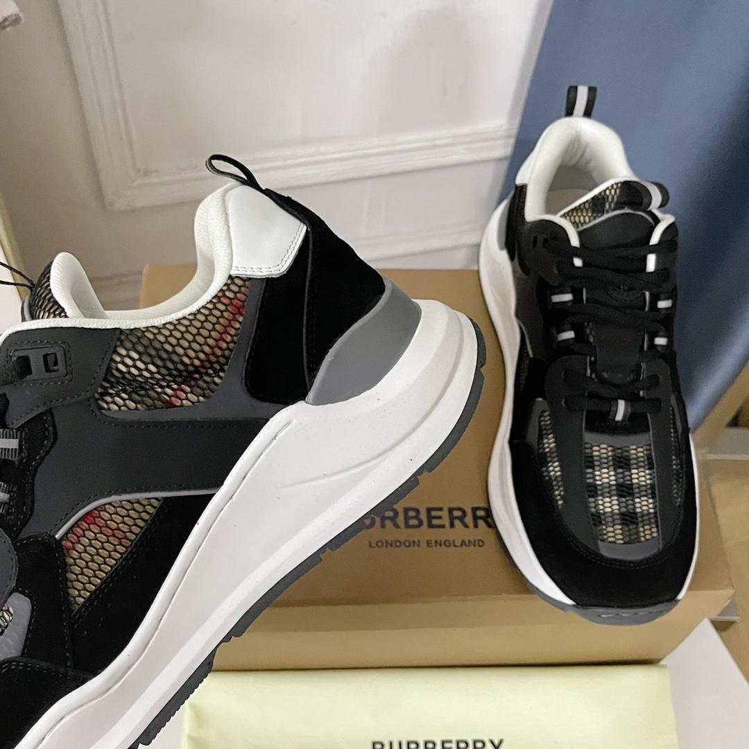 Burberry Logo Embossed, Leather, Suede And Mesh Sneakers - DesignerGu