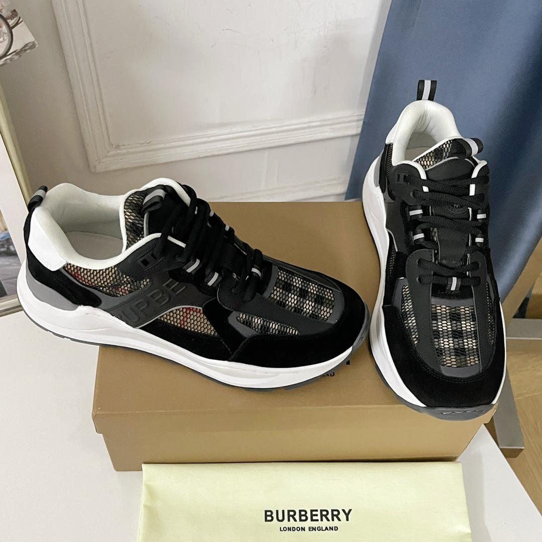 Burberry Logo Embossed, Leather, Suede And Mesh Sneakers - DesignerGu