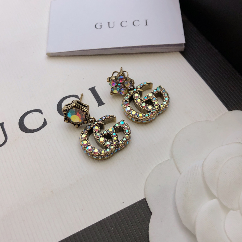 Gucci Crystal Double G Earrings - DesignerGu