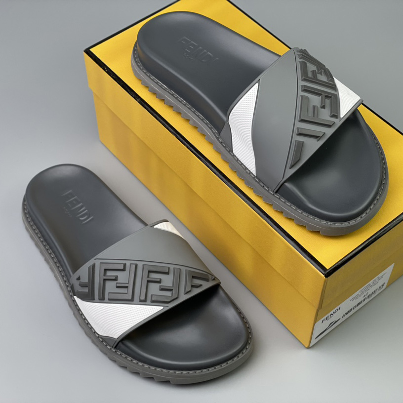 Fendi Gray Rubber Slides - DesignerGu