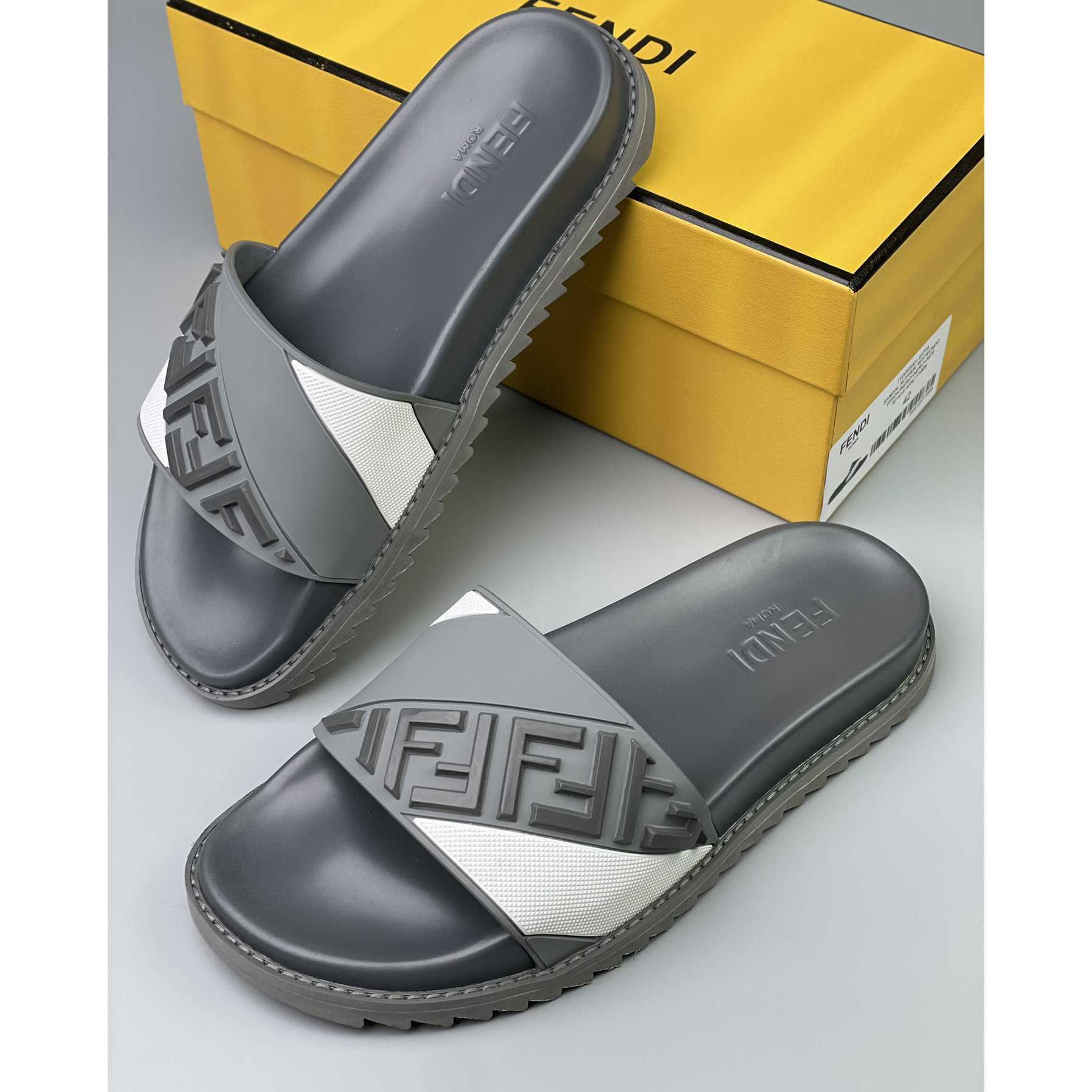 Fendi Gray Rubber Slides - DesignerGu