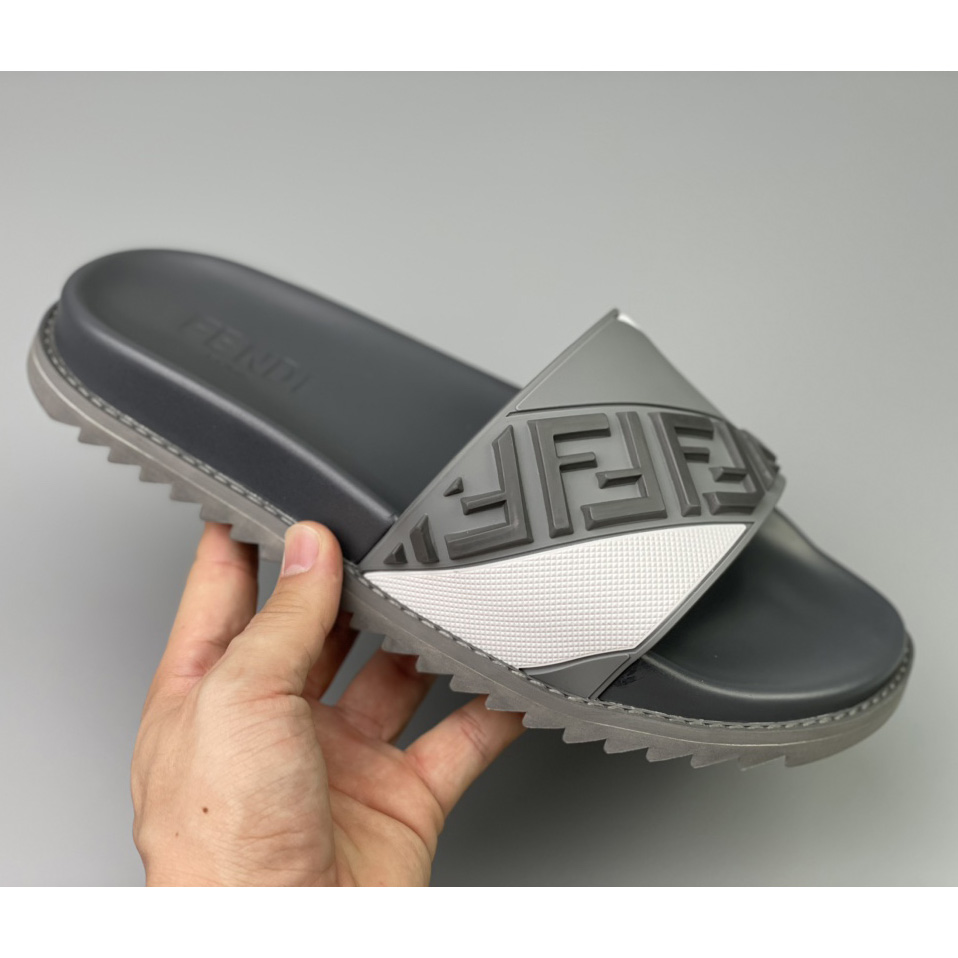 Fendi Gray Rubber Slides - DesignerGu