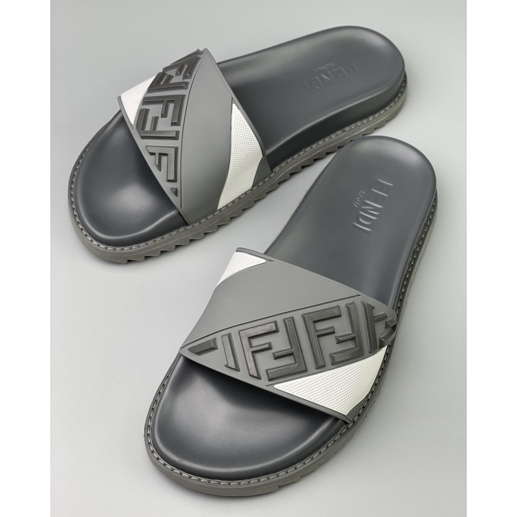 Fendi Gray Rubber Slides - DesignerGu